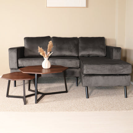 Hoekbank Venna 200cm donkergrijs velvet