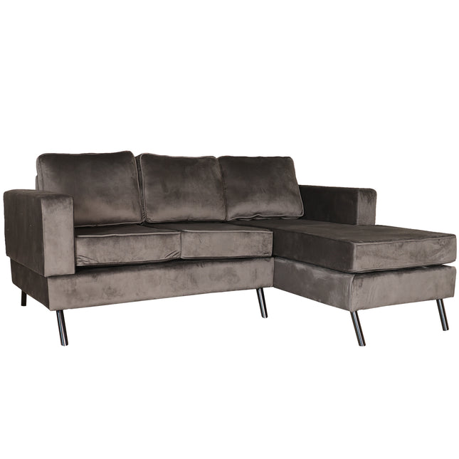 Hoekbank Venna 200cm donkergrijs velvet
