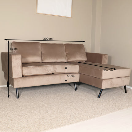 Hoekbank Venna 200cm champagne velvet