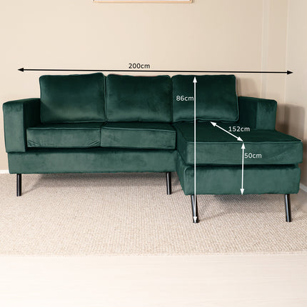 Hoekbank Venna 200cm donkergroen velvet