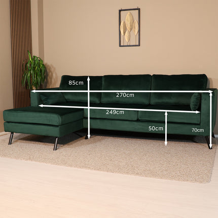 Hoekbank Hilde 270cm donkergroen velvet links
