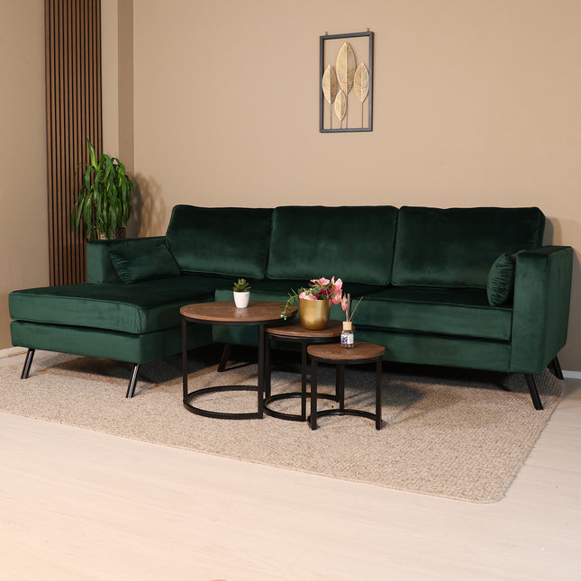 Hoekbank Hilde 270cm donkergroen velvet links
