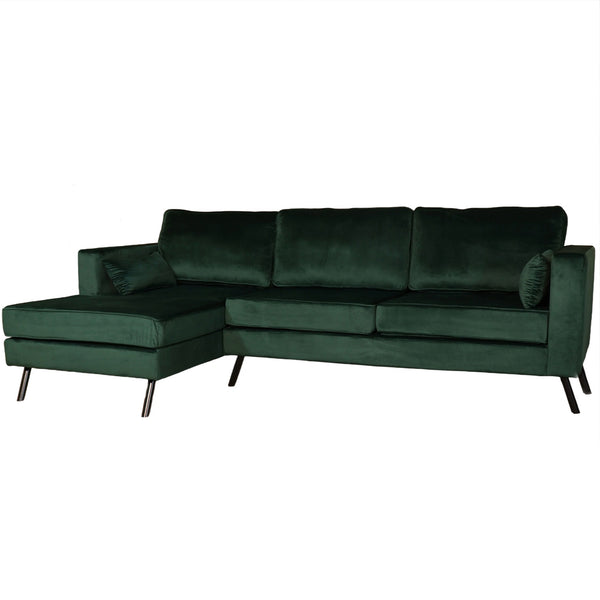 Hoekbank Hilde 270cm donkergroen velvet links – AQ-Living.com