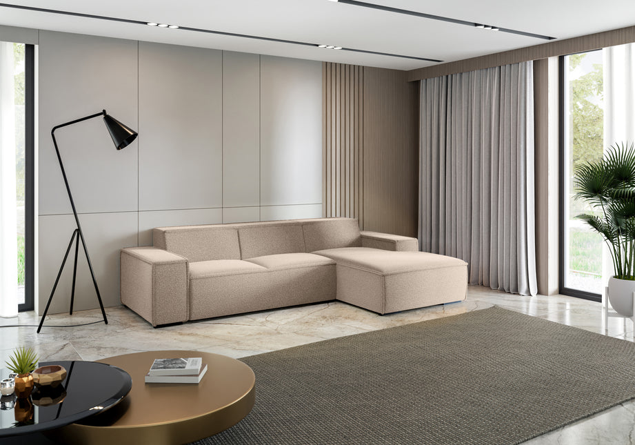 Hoekbank Fino 300cm bruin chenille rechts