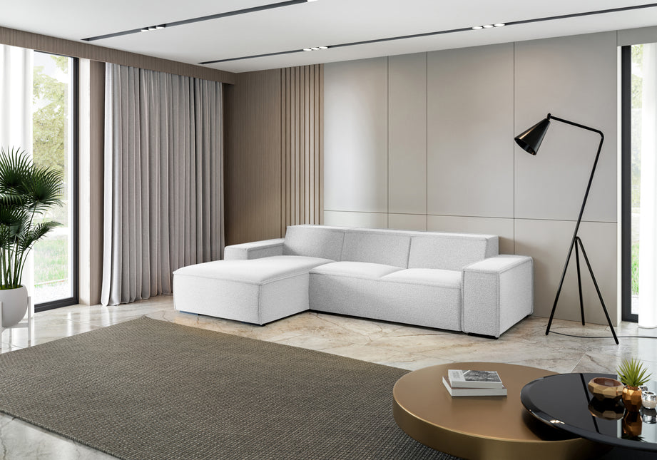 Hoekbank Fino 300cm lichtgrijs chenille links