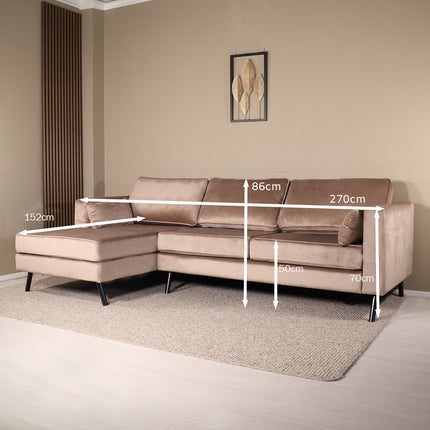 Hoekbank Hilde 270cm taupe velvet links