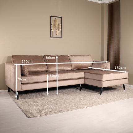 Hoekbank Hilde 270cm taupe velvet rechts
