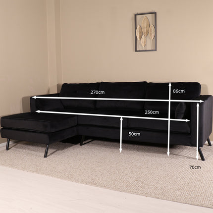 Hoekbank Hilde 270cm velvet zwart links
