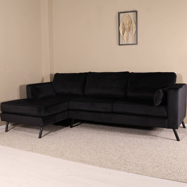 Hoekbank Hilde 270cm velvet zwart links
