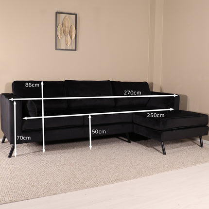 Hoekbank Hilde 270cm velvet zwart rechts