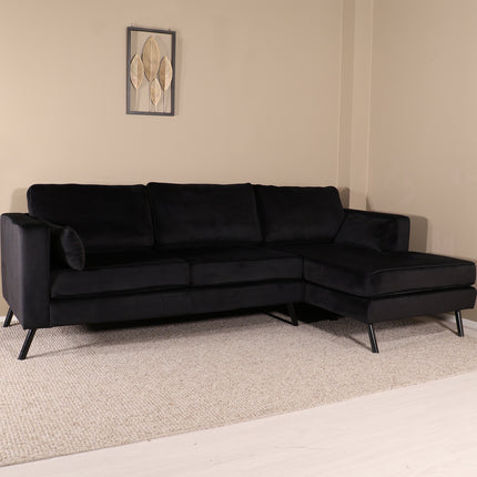 Hoekbank Hilde 270cm velvet zwart rechts