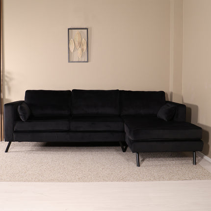 Hoekbank Hilde 270cm velvet zwart rechts