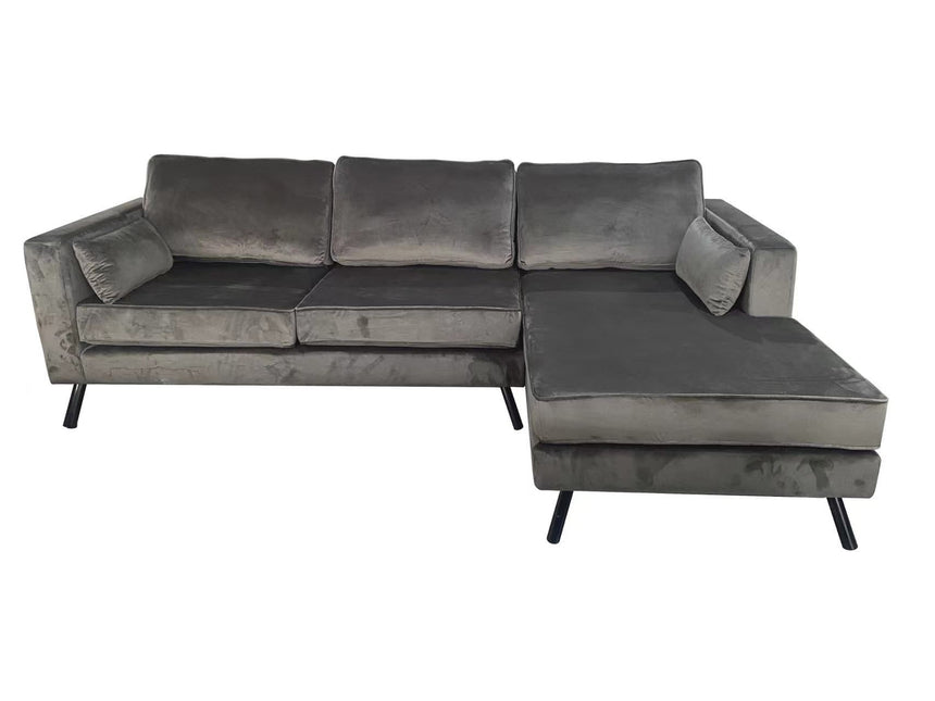 Hoekbank Hilde 270cm donkergrijs velvet rechts