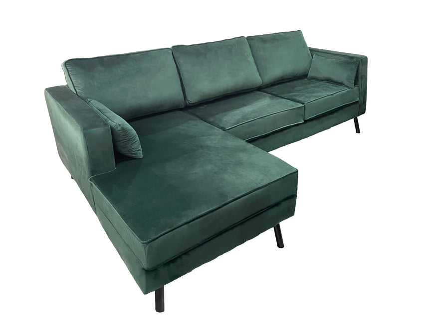 Hoekbank Hilde 270cm donkergroen velvet links
