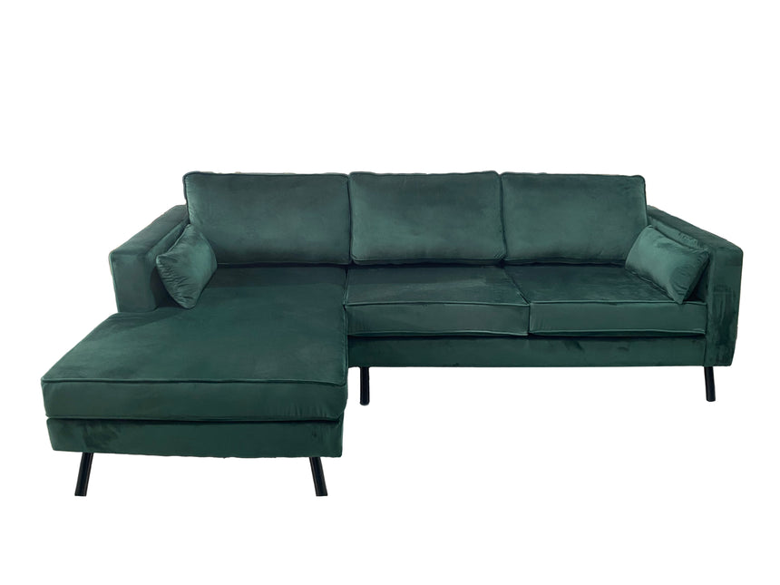 Hoekbank Hilde 270cm donkergroen velvet links