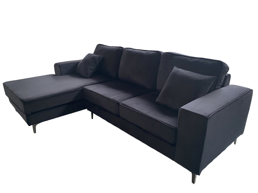Hoekbank Jerdy zwart velvet 235cm rechts