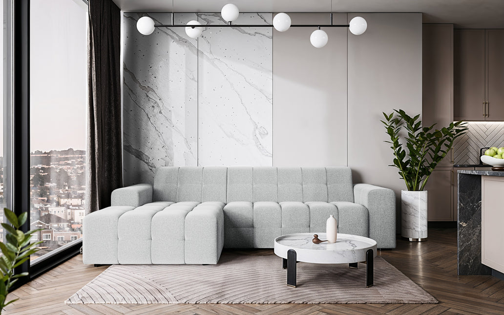 Hoekbank Kora 264cm lichtgrijs chenille links