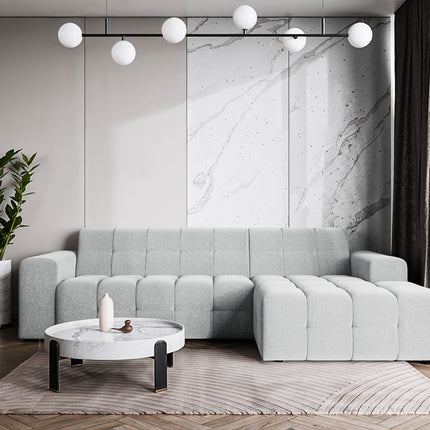 Hoekbank Kora 264cm lichtgrijs chenille rechts