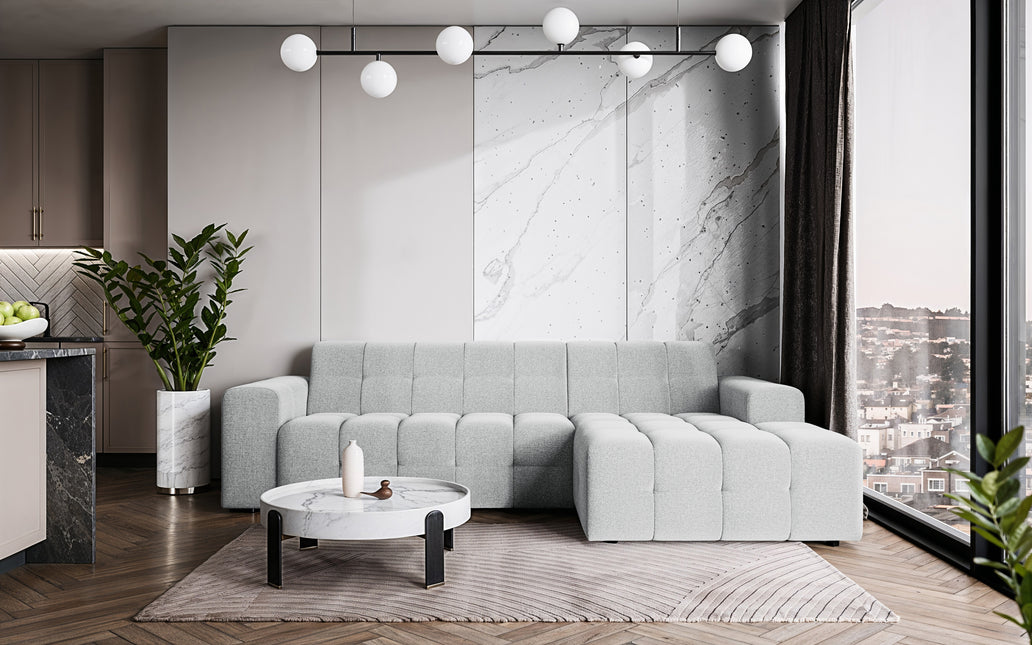 Hoekbank Kora 264cm lichtgrijs chenille rechts