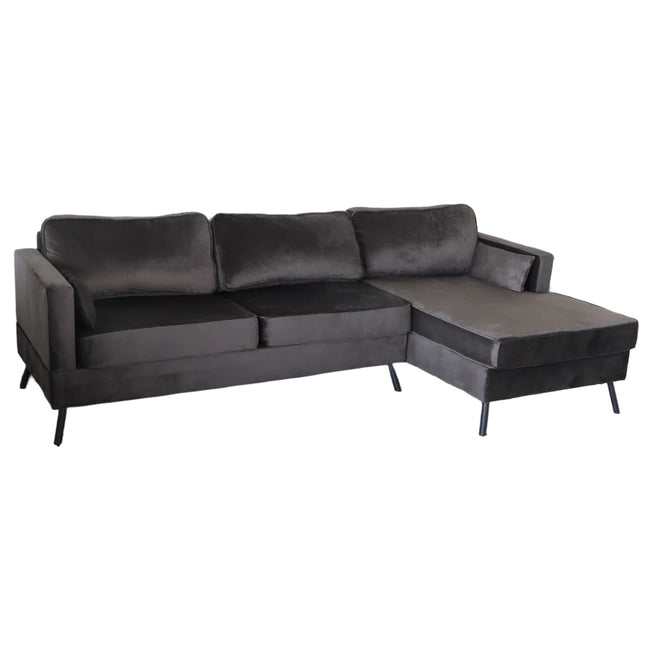 Hoekbank Lizza donkergrijs velvet 270cm links en rechts