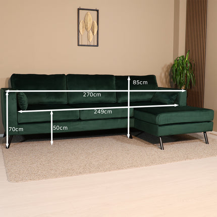 Hoekbank Hilde 270cm donkergroen velvet rechts