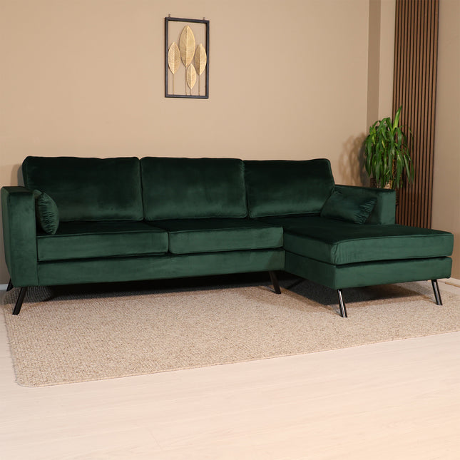 Hoekbank Hilde 270cm donkergroen velvet rechts