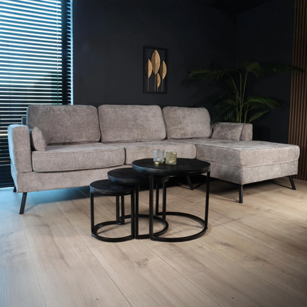 Hoekbank Lizza grijs chenille 270cm links en rechts