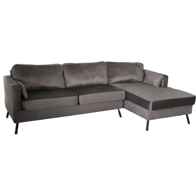 Hoekbank Lizza grijs velvet 270cm links en rechts