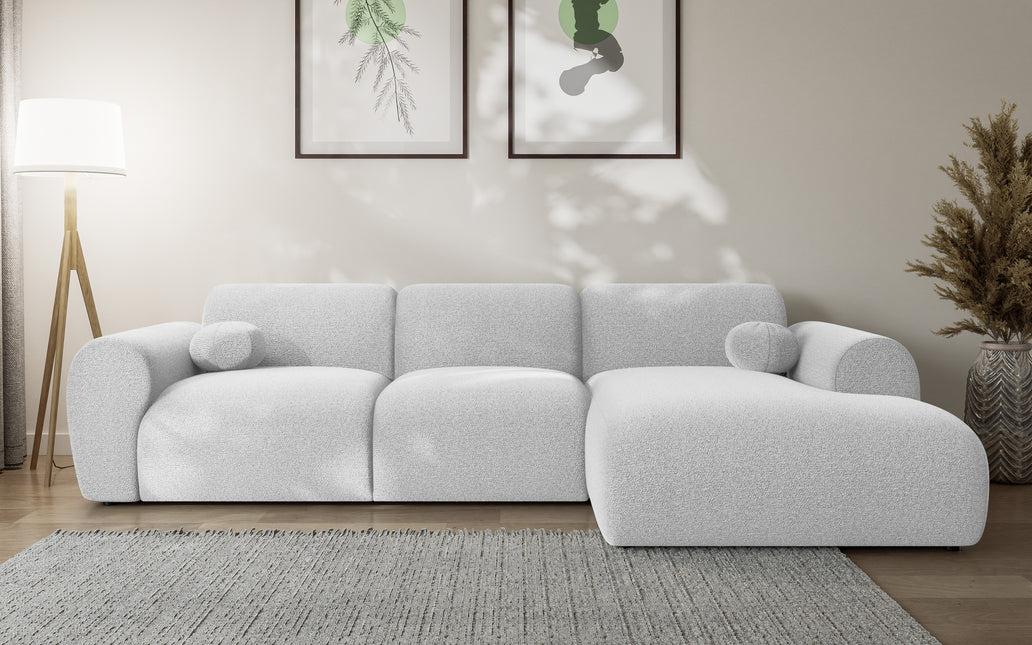 Hoekbank Neva 300cm lichtgrijs chenille rechts