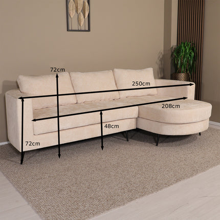 Hoekbank Nox rond zand chenille 250cm rechts