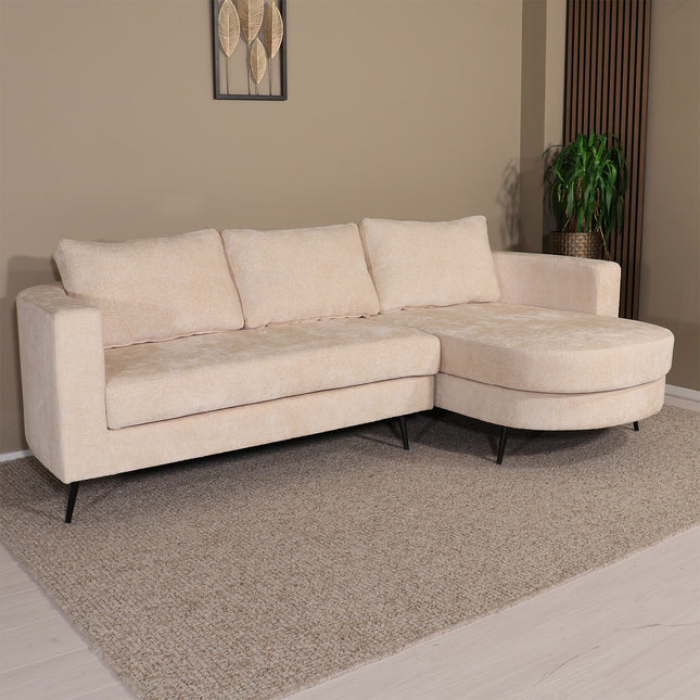 Hoekbank Nox rond zand chenille 250cm rechts