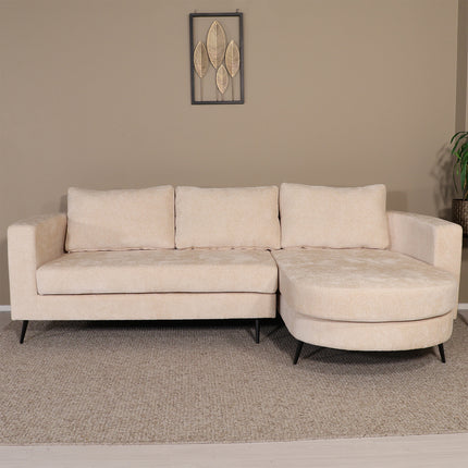 Hoekbank Nox rond zand chenille 250cm rechts