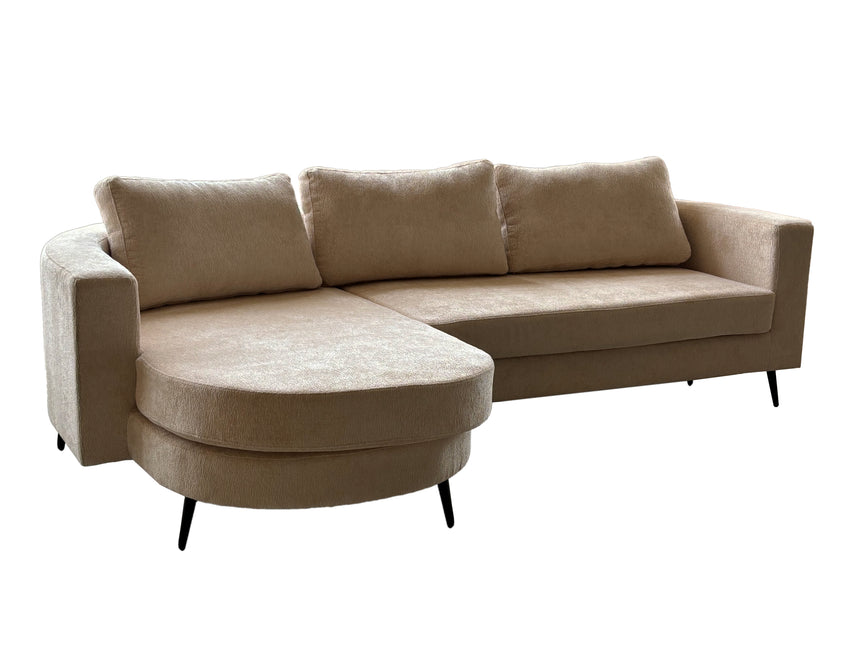 Hoekbank Nox rond zand chenille 250cm rechts