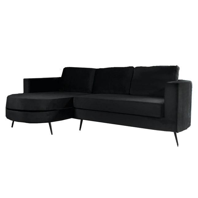 Hoekbank Nox rond zwart velvet 250cm links