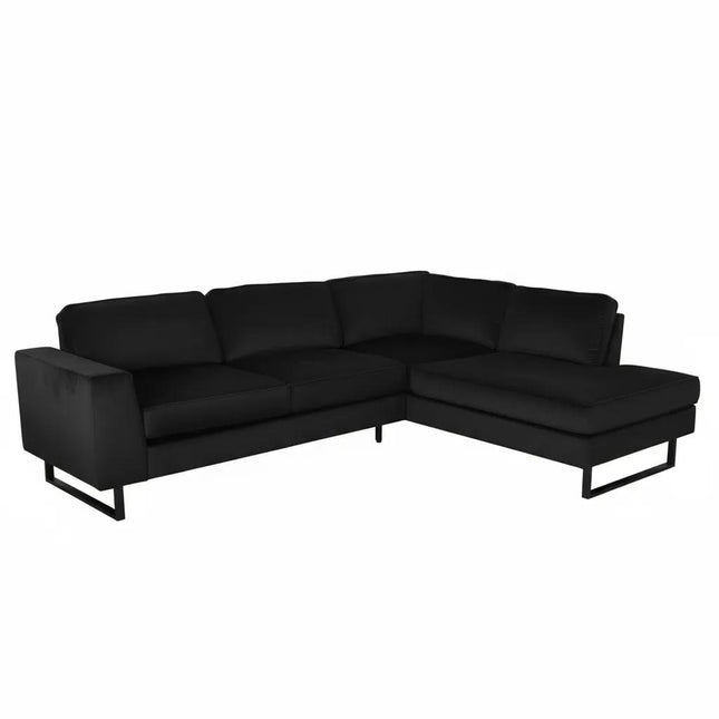 Hoekbank Puckerto zwart velvet 290cm rechts