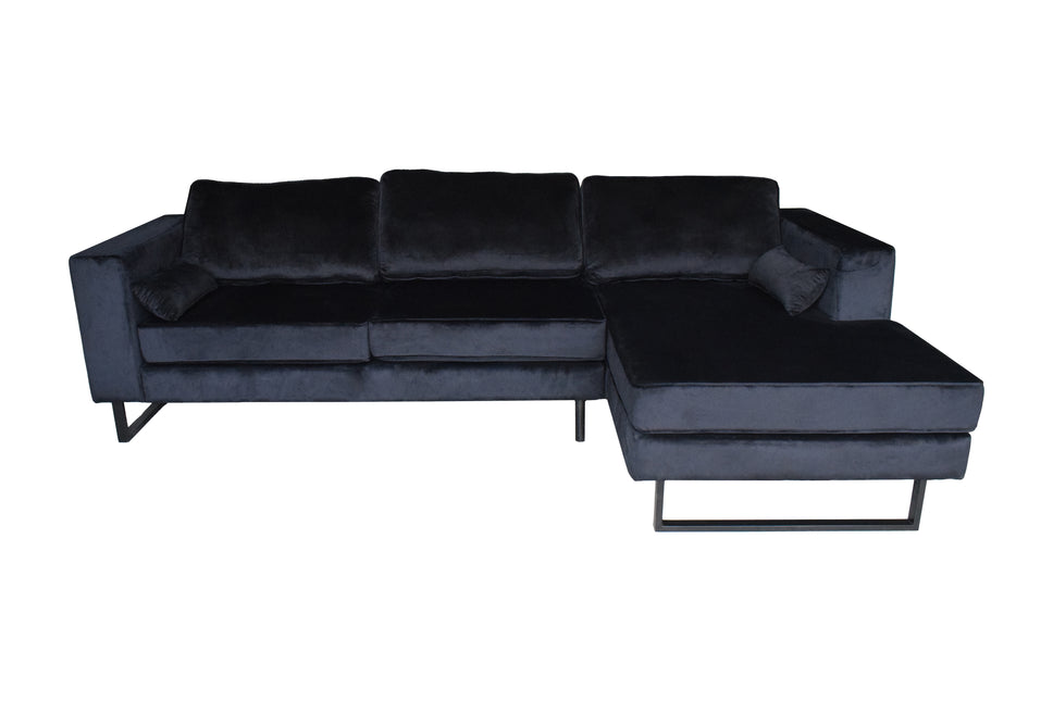 Hoekbank Tavero zwart velvet 280cm rechts
