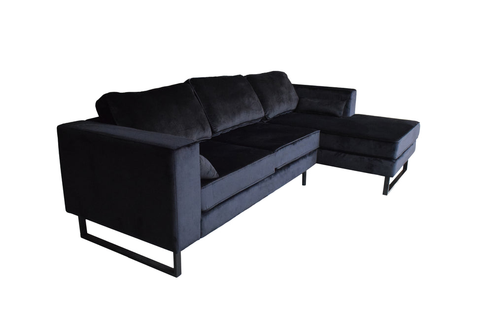 Hoekbank Tavero zwart velvet 280cm rechts