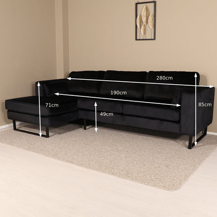 Hoekbank Tavero zwart velvet 280cm links