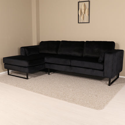 Hoekbank Tavero zwart velvet 280cm links