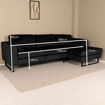 Hoekbank Tavero zwart velvet 280cm rechts