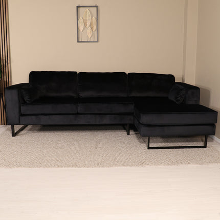 Hoekbank Tavero zwart velvet 280cm rechts