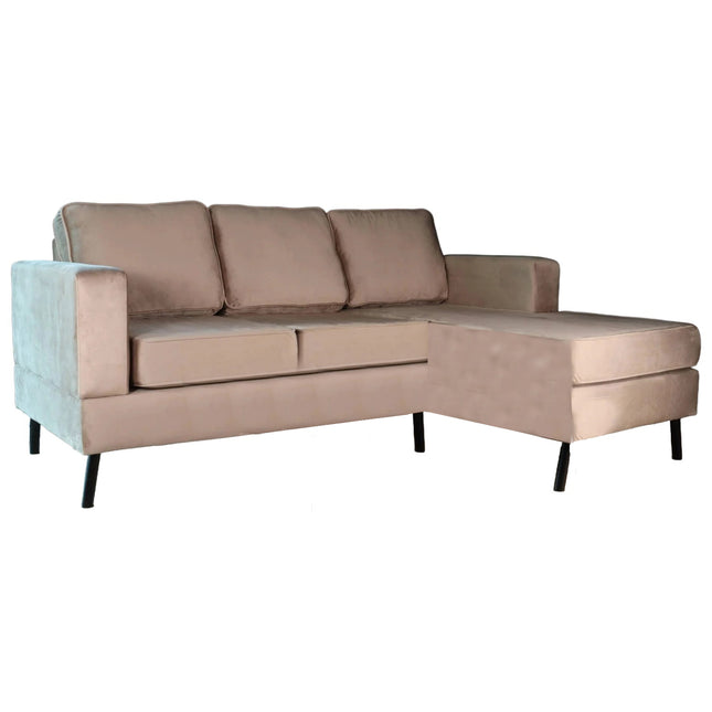 Hoekbank Venna champagne velvet 200cm links en rechts