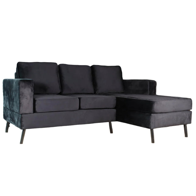 Hoekbank Venna zwart velvet 200cm links en rechts