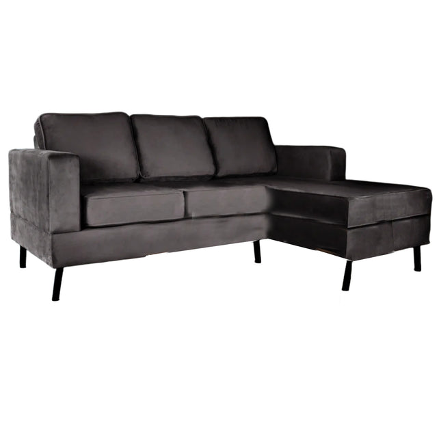 Hoekbank design Venna 200cm donkergrijs velvet