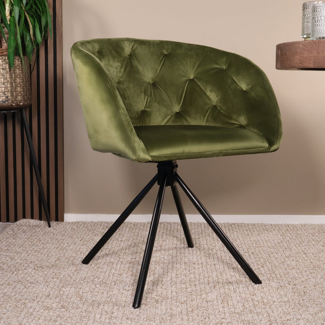 SET DEAL 4 stuks: Eetkamerstoel draaibaar olijfgroen velvet Willow