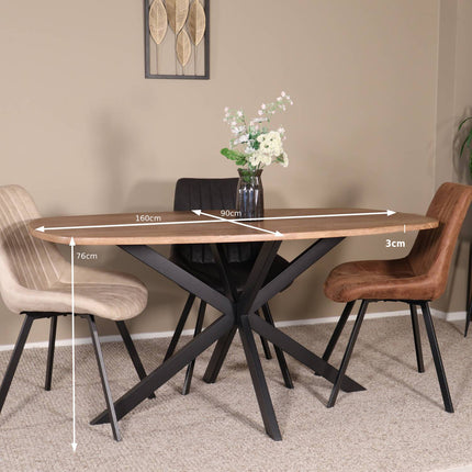 Eettafel Hero deens ovaal 160cm bruin MDF