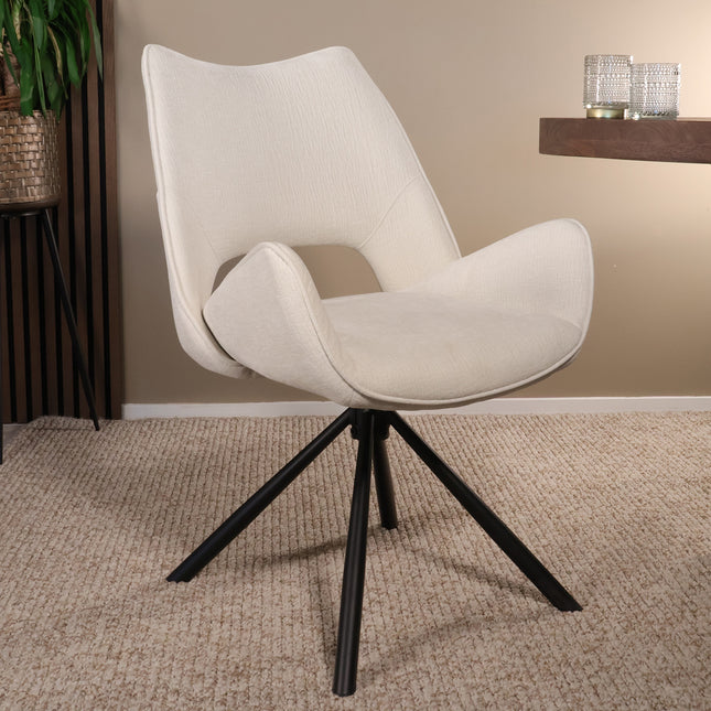 SET DEAL: 6 Eetkamerstoelen draaibaar gebroken wit stof Kevin