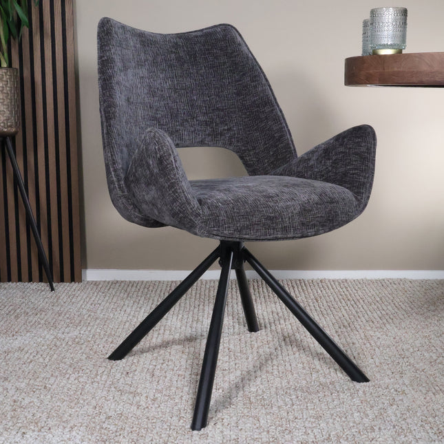 SET DEAL: 6 Eetkamerstoelen draaibaar zwart stof Kevin