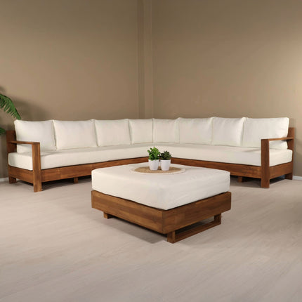 Loungebank tuin set Lahon wit acaciahout 250cm met tafel met kussen