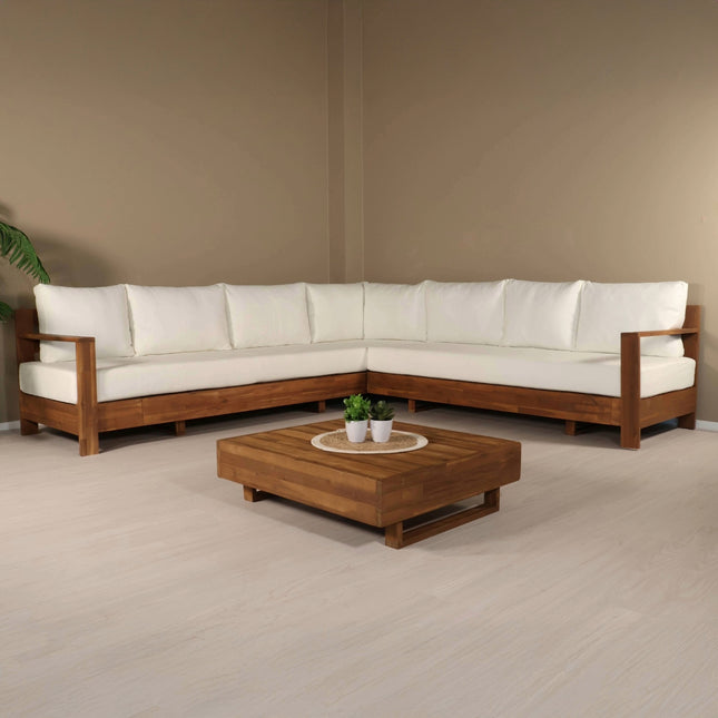 Loungebank tuin set Lahon wit acaciahout 250cm met tafel